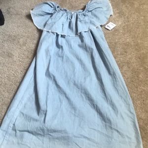 Light blue denim off the shoulder dress